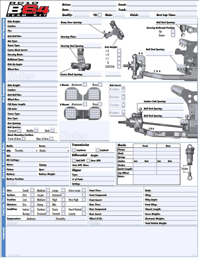 Blank setup sheet Team Associated RC10 B6.4